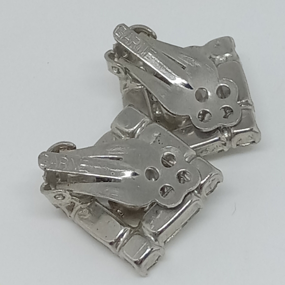 * vintage Garne square with rhinestones clip on earrings - Picture 4 of 5